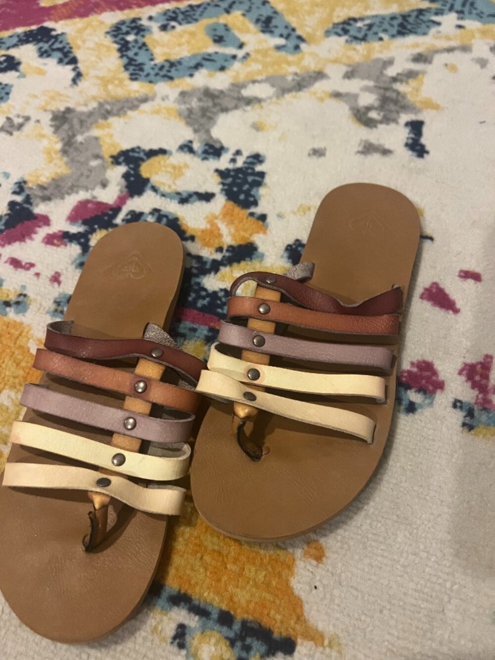 Roxy Multicolor Strappy Slide Sandals – Boho Thong Flats